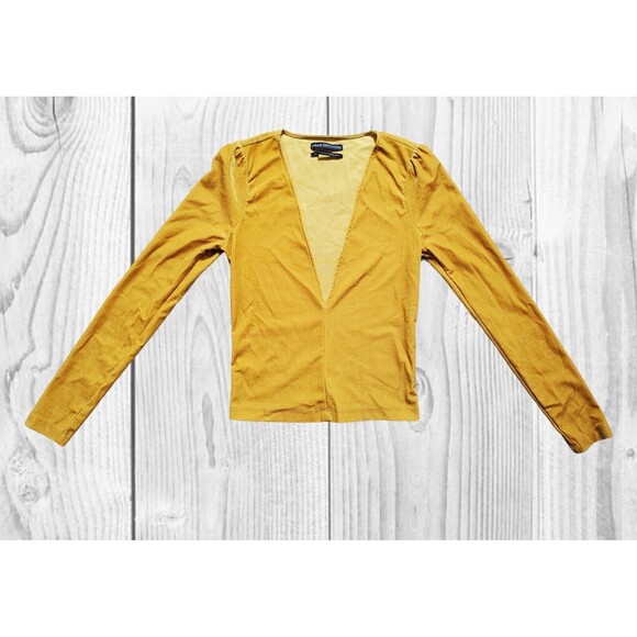 Urban Outfitters Womens Small Long Sleeve Top Plunge V-Neck Petite Yellow Velour - Picture 6 of 6